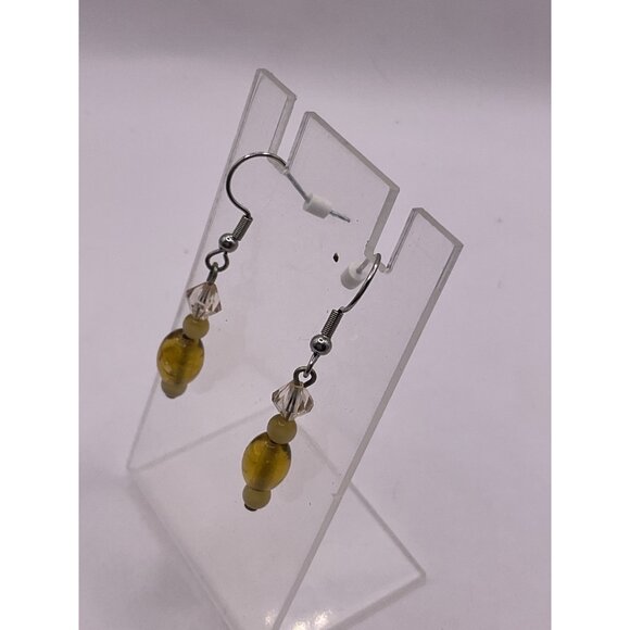 Yellow Glass Beaded Dangle Earrings With Fishhook Back - Picture 2 of 4